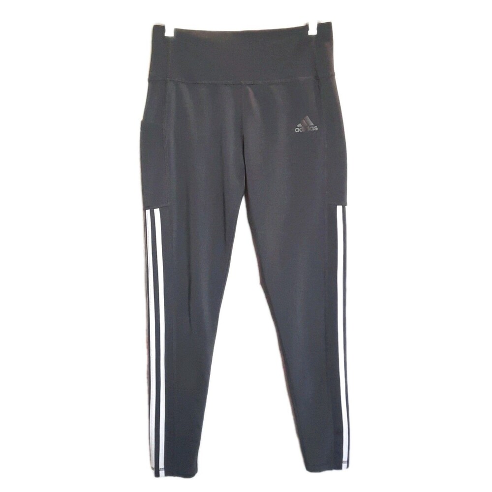 Adidas AEROREADY 7/8 Length Leggings  Gray White 3 Stripe Pocket Stretch M